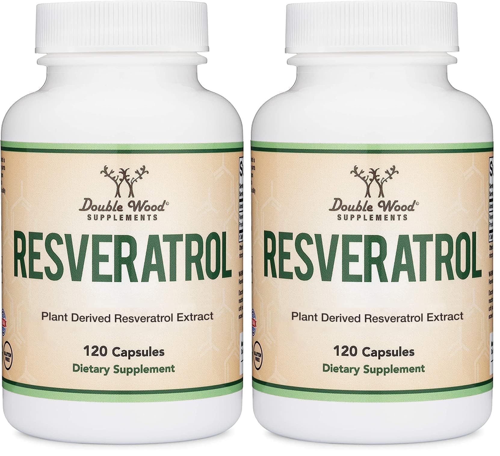 Resveratrol Supplement 500mg Per Serving, 120 Capsules (Resveratrol Polygonum Root Extract Providing 50% Trans Resveratrol) Healthy Aging Support by Double Wood (Pack of 2) 120 Count (Pack of 2)