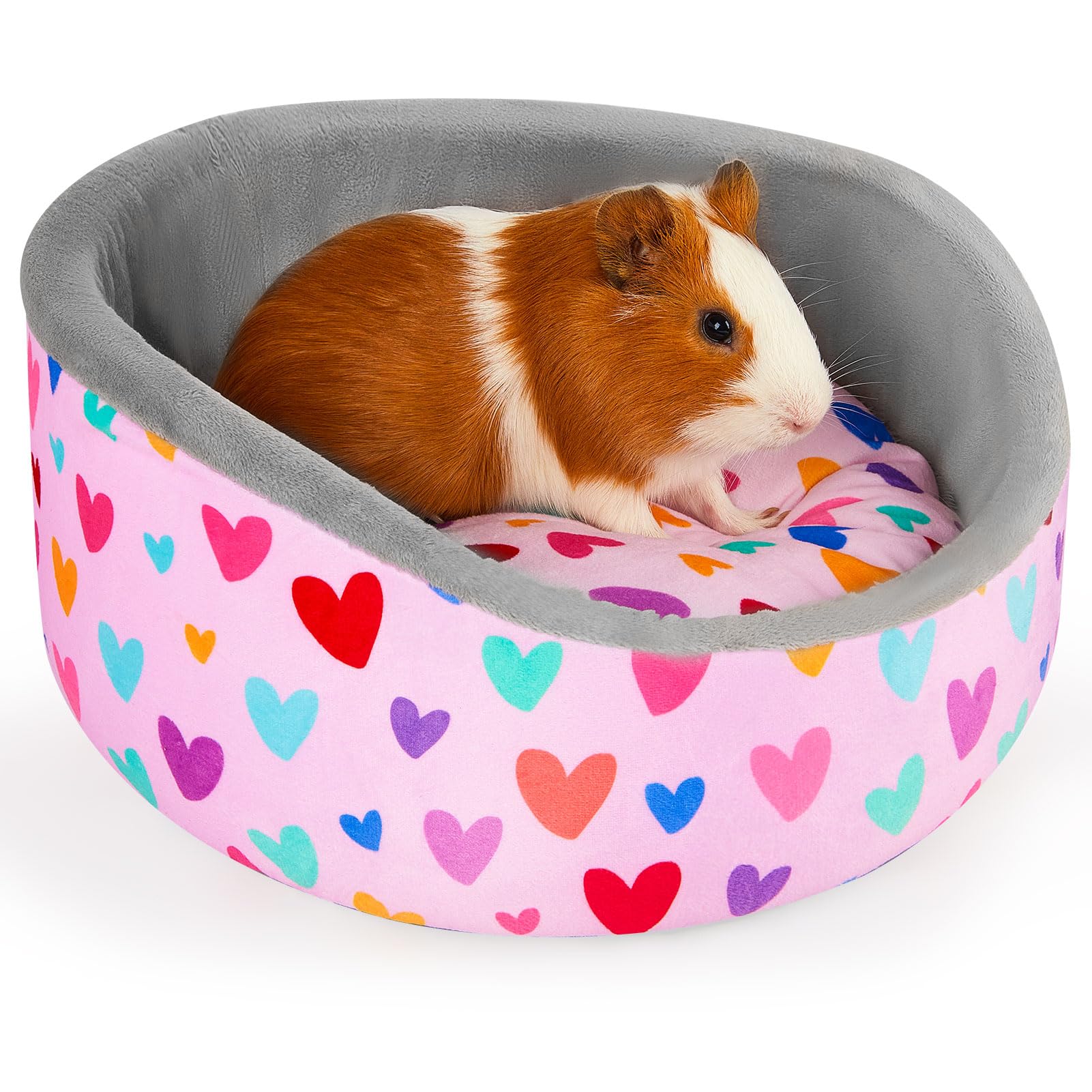 Glittme Guinea Pig Bed Soft Rabbit Beds with Thick Removable Mat Bunny Beds Machine Washable Guinea Pigs Accessories Cozy Guinea Pigs House for Rabbit, Ferret, Round Cuddler Cup Bed