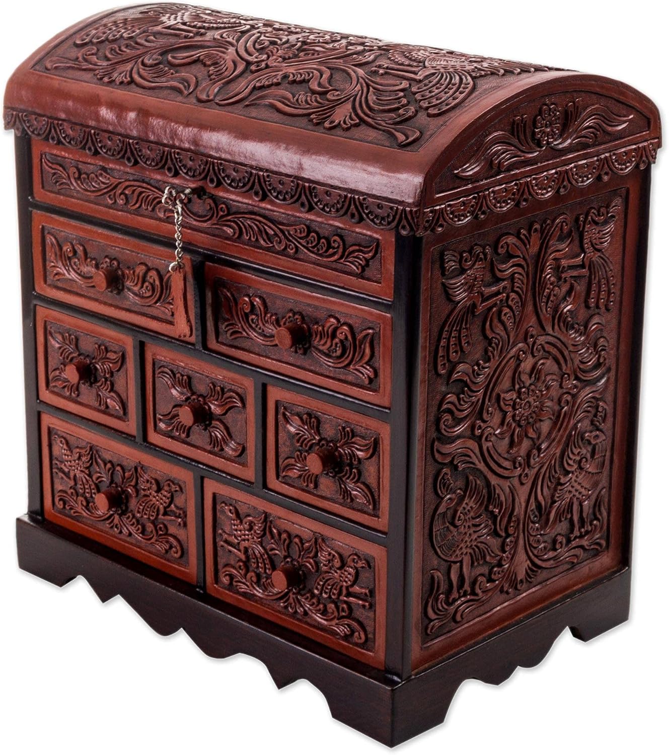 Uр Tо 40% оƒƒ NOVICA Bird Theme Brown Tooled Leather Jewelry Box Chest with Drawers, Formidable Falcon'