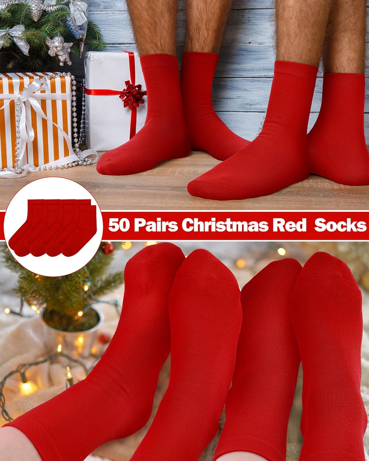 Toulite 50 Pairs 2026 Chinese New Year Red Socks for Men Women Bulk Soft Cotton Casual Plain Color Crew Socks Chinese New Year Spring Festival Gifts
