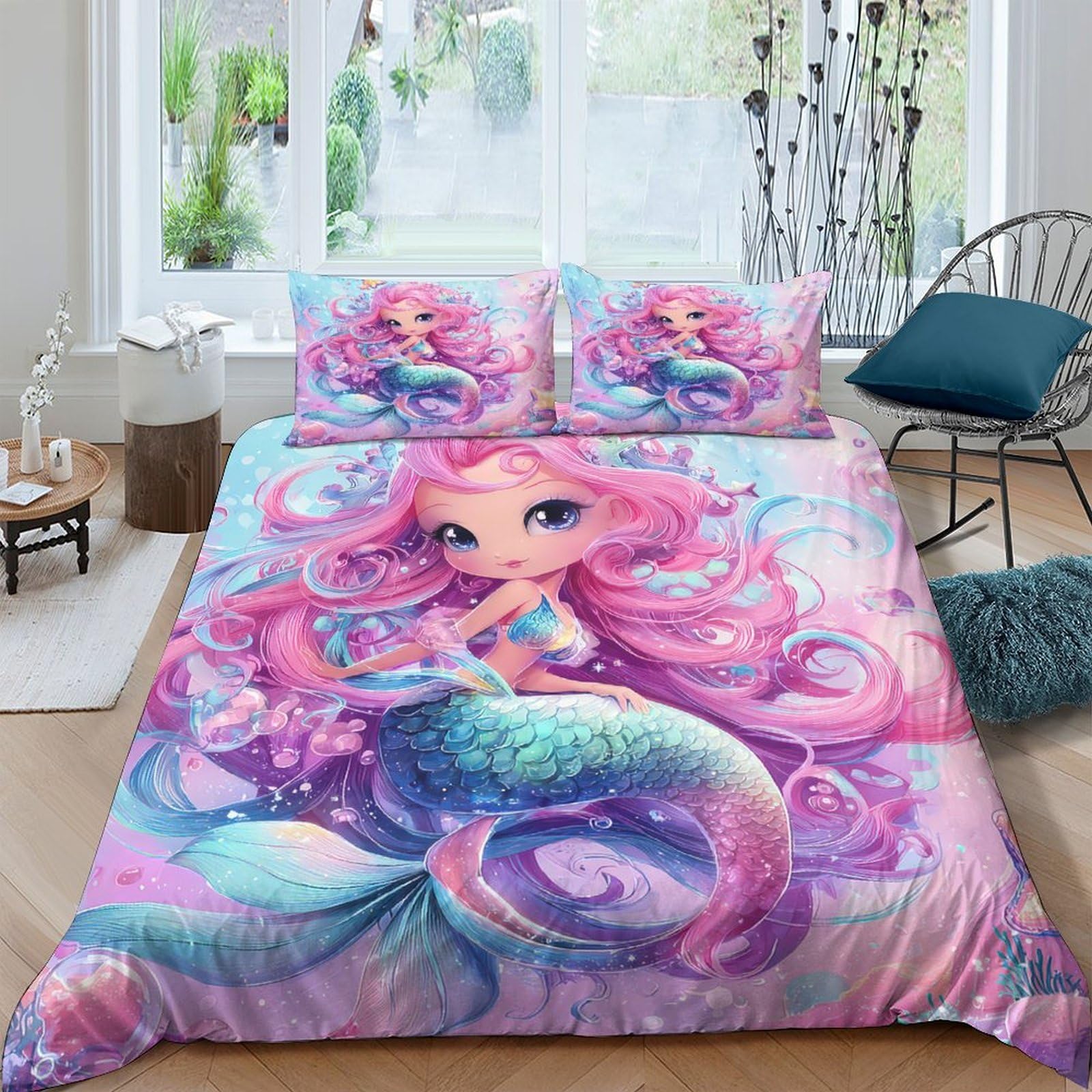 Ctjqhvkz Style-3 3D Printed Pink Mermaid Fitted Sheet Microfiber Soft Breathable Fantasy Ocean Mattress Cover For Bedroom Guest Room Decor Single（135X200cm）