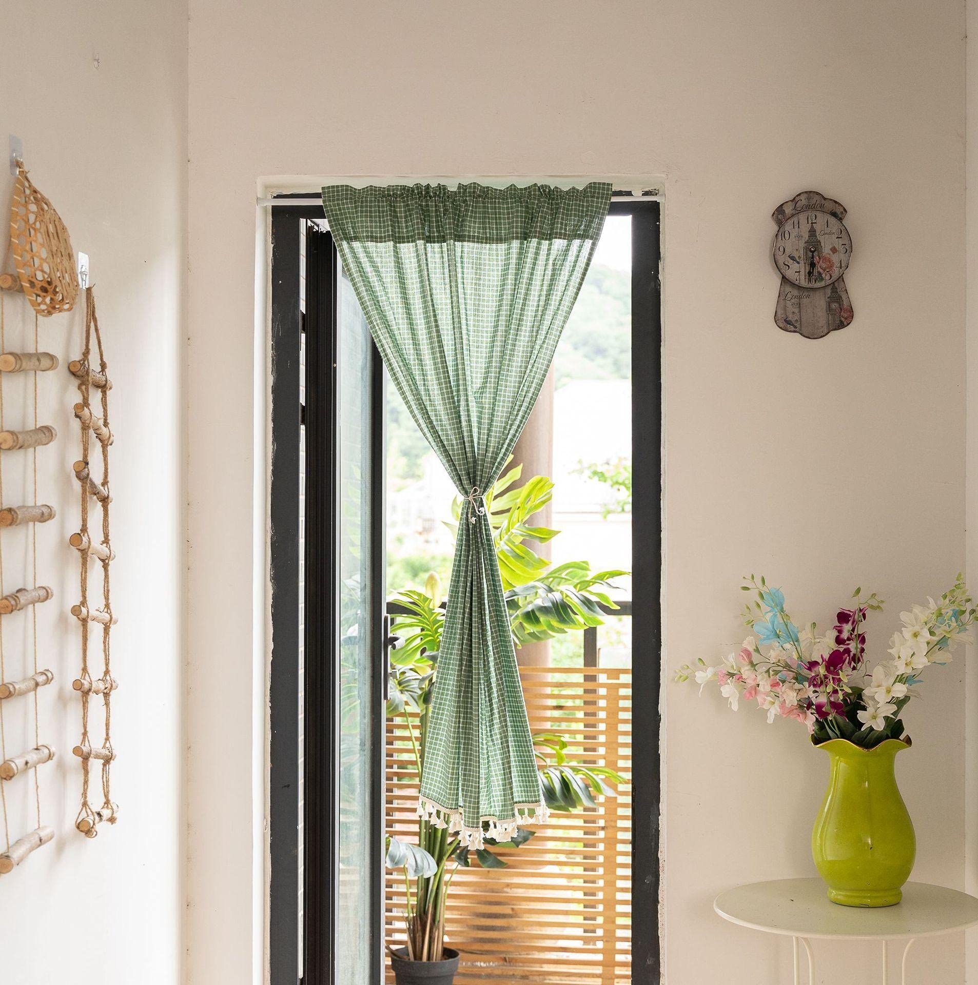 暖簾　紬　花柄フリンジ付き６枚仕立 暖簾紬花柄フリンジ付き6枚仕立