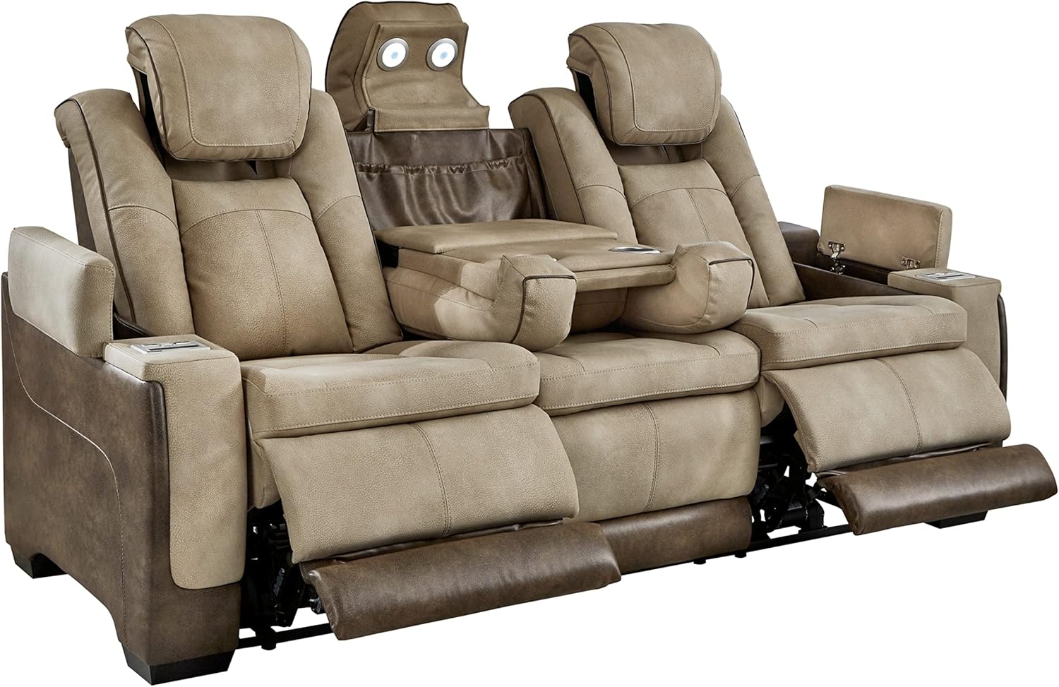 Signature Design by Ashley Next-Gen DuraPella Power Reclining Sofa with Adjustable Headrest, Sand & Next-Gen DuraPella Power Reclining Loveseat with Console & Adjustable Headrest, Sand