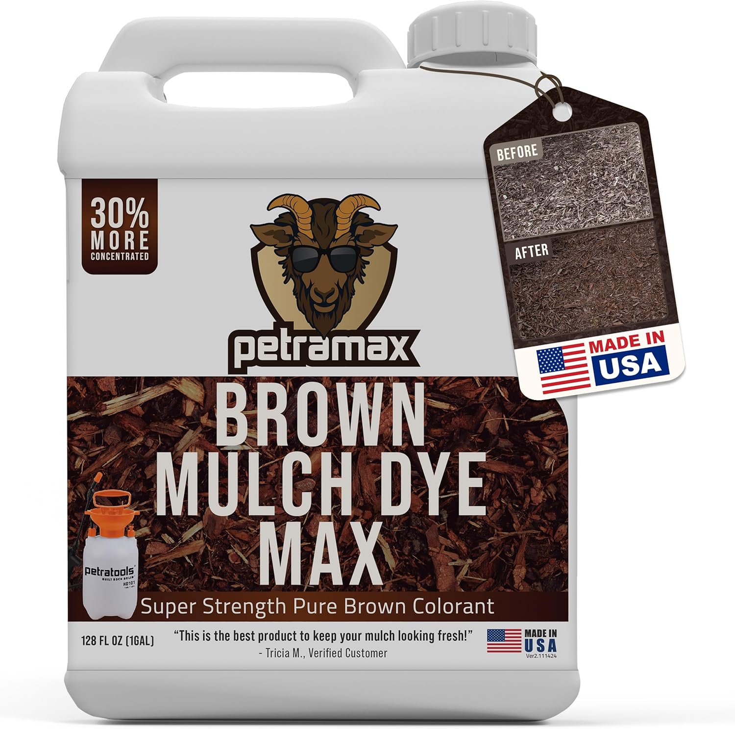 PETRAMAX Petra Brown Mulch Dye, 14,400 Sq Ft Coverage - Brown Mulch for Landscaping & Garden Beds, Wood Mulch Dye - 1 Gallon
