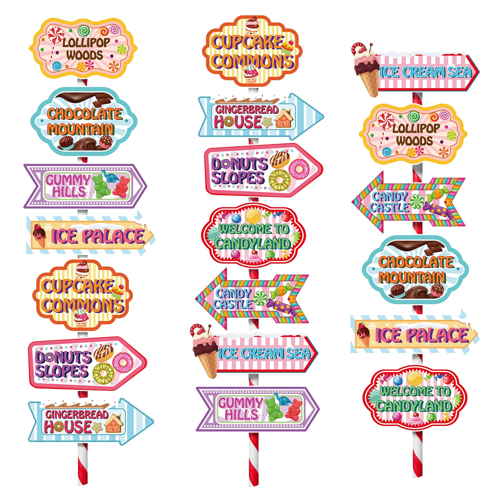 KALEFO Candyland Party Decorations Candy Land Sign Welcome Birthday Decor Directional Street Arrow Signs Sweet Theme Supplies(10 Pcs)