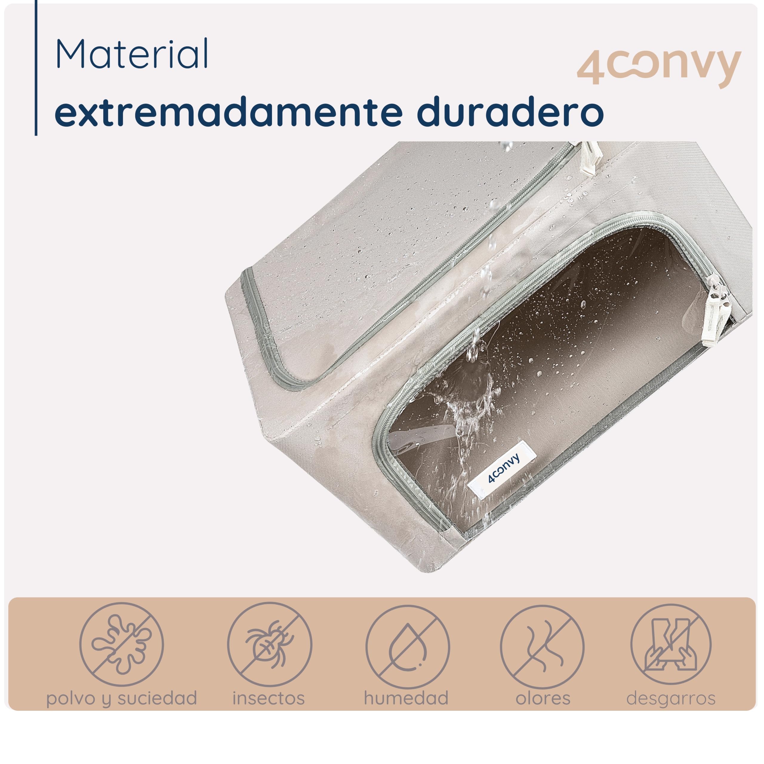4CONVY Cajas de Almacenaje de Ropa para Armario con Cremallera y Estructura Metálica - Cajas Organizadoras Rígidas Apilables - Bolsas de Almacenaje para Ropa, Mantas, Edredones, Colchas - 2x24L