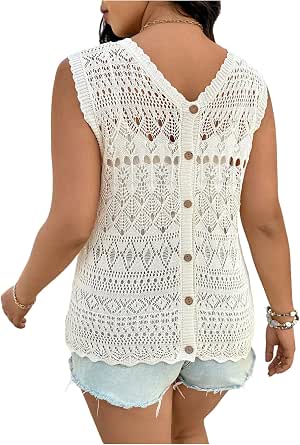 SHENHE Women's Asymmetrical Frilled Tank Top - Button Down Crop Knit, Wide Strap, Stretchy - View #6