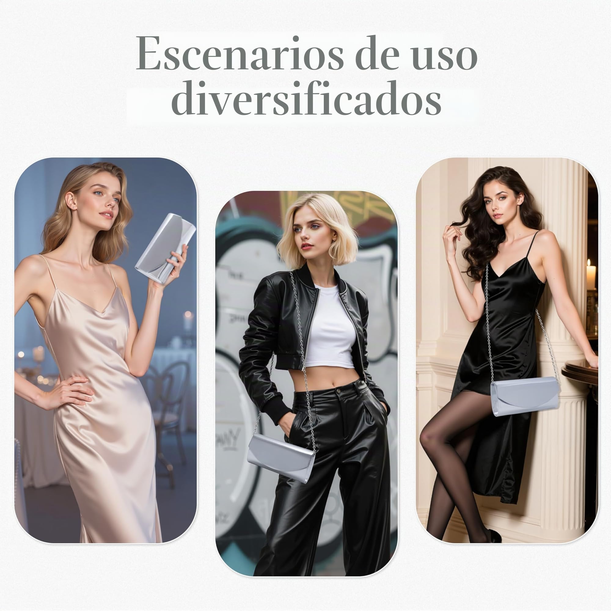 Larcenciel Bolso Mujer de Charol, Elegante Bolso Cuero Mujer, Clutch Sobre Metálica para Boda Fiesta Ceremonia, 22x11x6CM