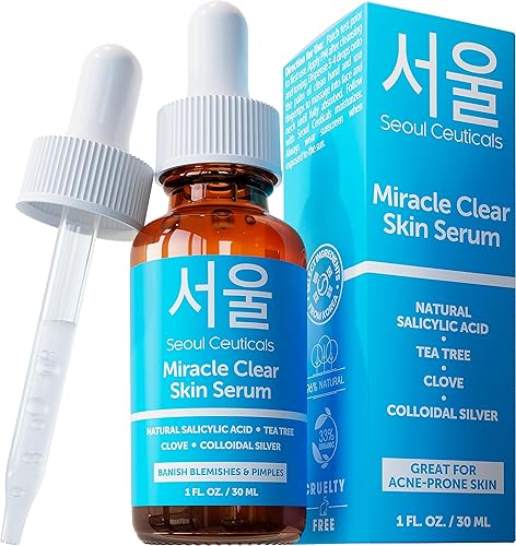 SeoulCeuticals Suero coreano para el acné, tratamiento para el cuidado de la piel para pieles propensas al acné, ácido salicílico de acción rápida,