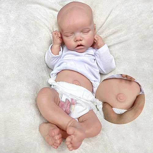 ACESTAR Muñecas Reborn Baby Girls de 17 pulgadas de silicona de platino sólido de cuerpo completo ya pintadas para bebés recién nacidos con ojos