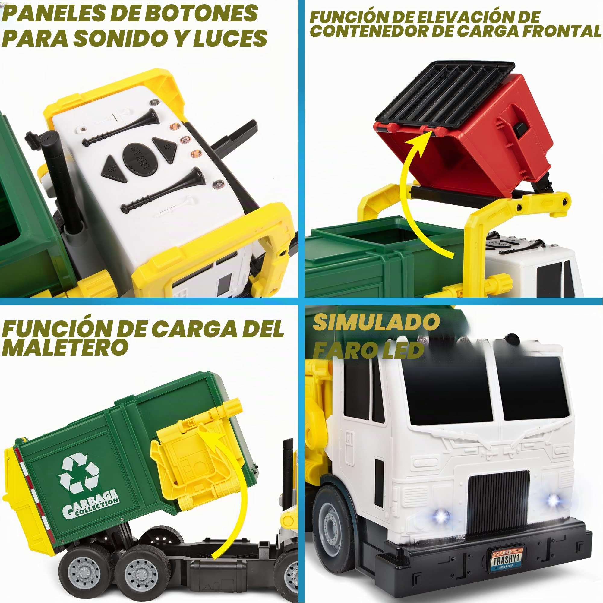 JOYIN Juguete para niños a Partir de 3 años, Camión de Basura de Tracción de Fricción Grande de 16 Pulgadas con Luces y Sonidos, Bote de Basura de Carga Frontal, Regalo para Niños(Verde)