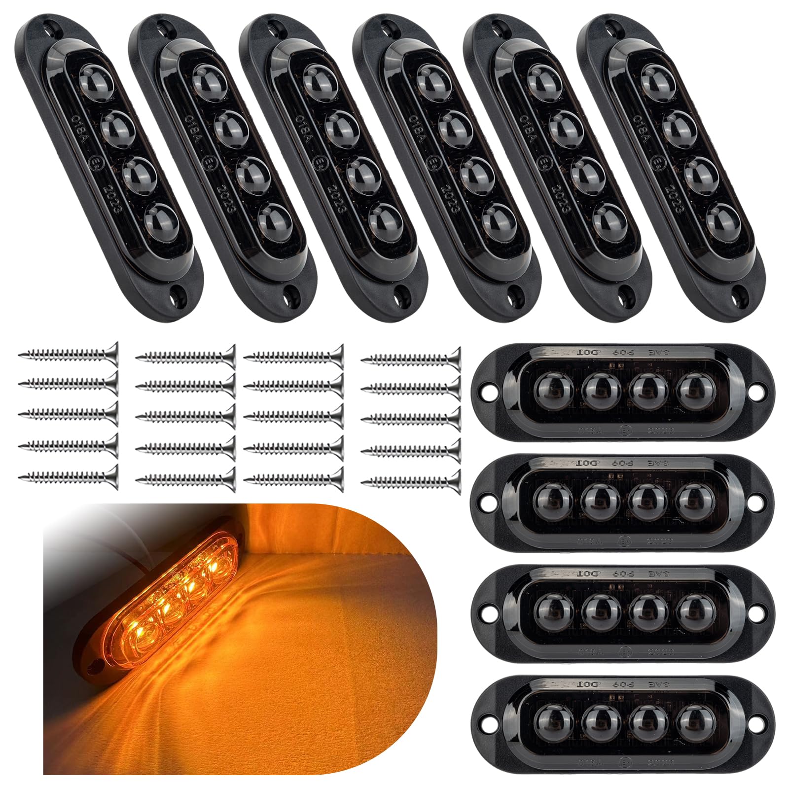 10PCS Luci di Posizione Laterali 4 LED 12-24V - Luci Indicatrici per Rimorchio Angolo, Posizione 3000k Luci di Avviso Universali Impermeabili per Camion Roulotte Autocarri Autobus (Giallo)