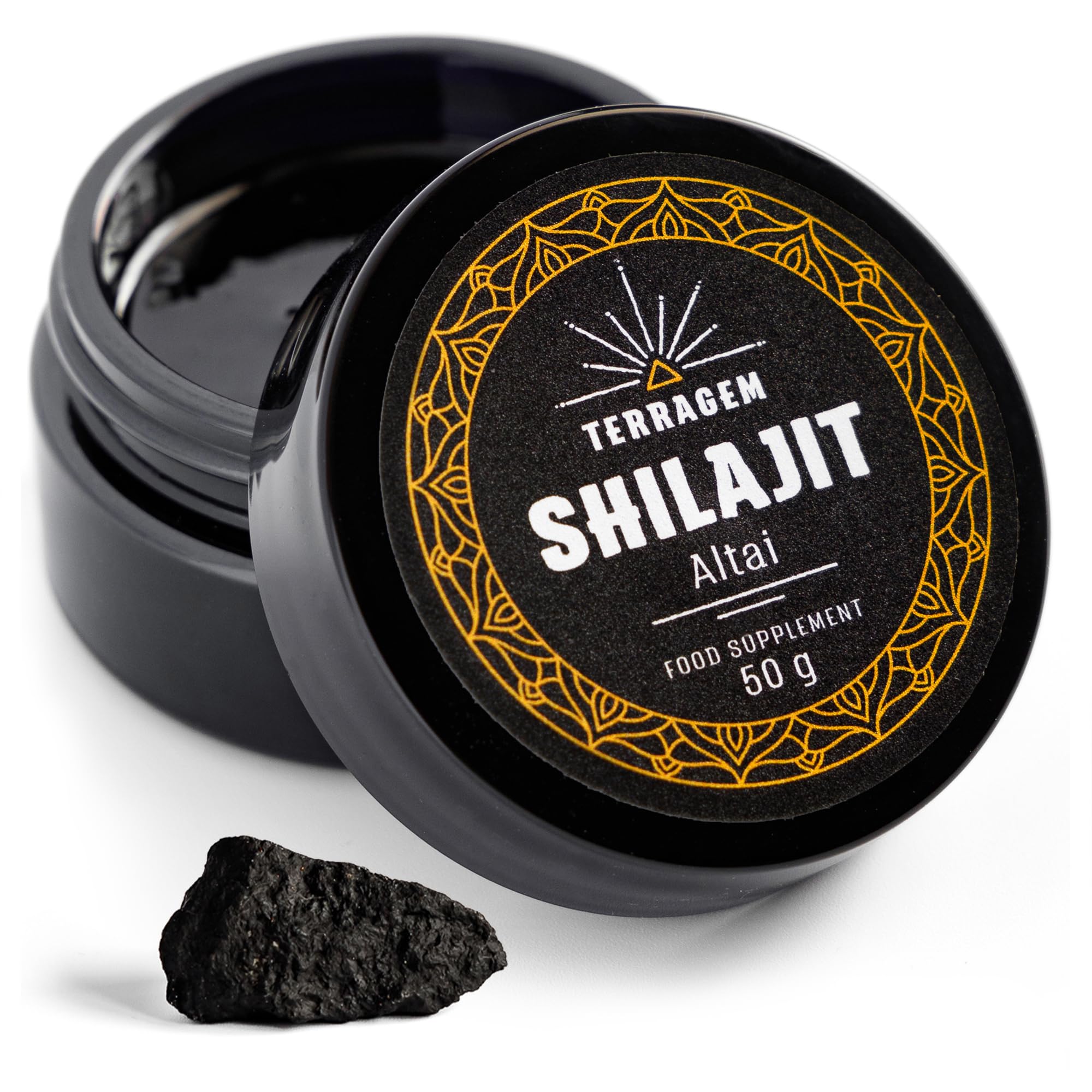 Shilajit - Mumijo - Reich an Mineralien und Nährstoffen, mit Fulvosäure und Huminsäure - von Sammlerfamilien Stammend - Nahrungsergänzungsmittel - Natürlicher Reichtum - Glasdose 50 g
