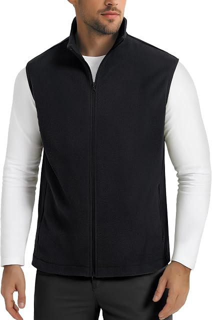 MAGCOMSEN Men's Fleece Vests Zip Up Sleeveless Vest with Pockets Winter Warm Outerwear Jacket for Hiking Golf