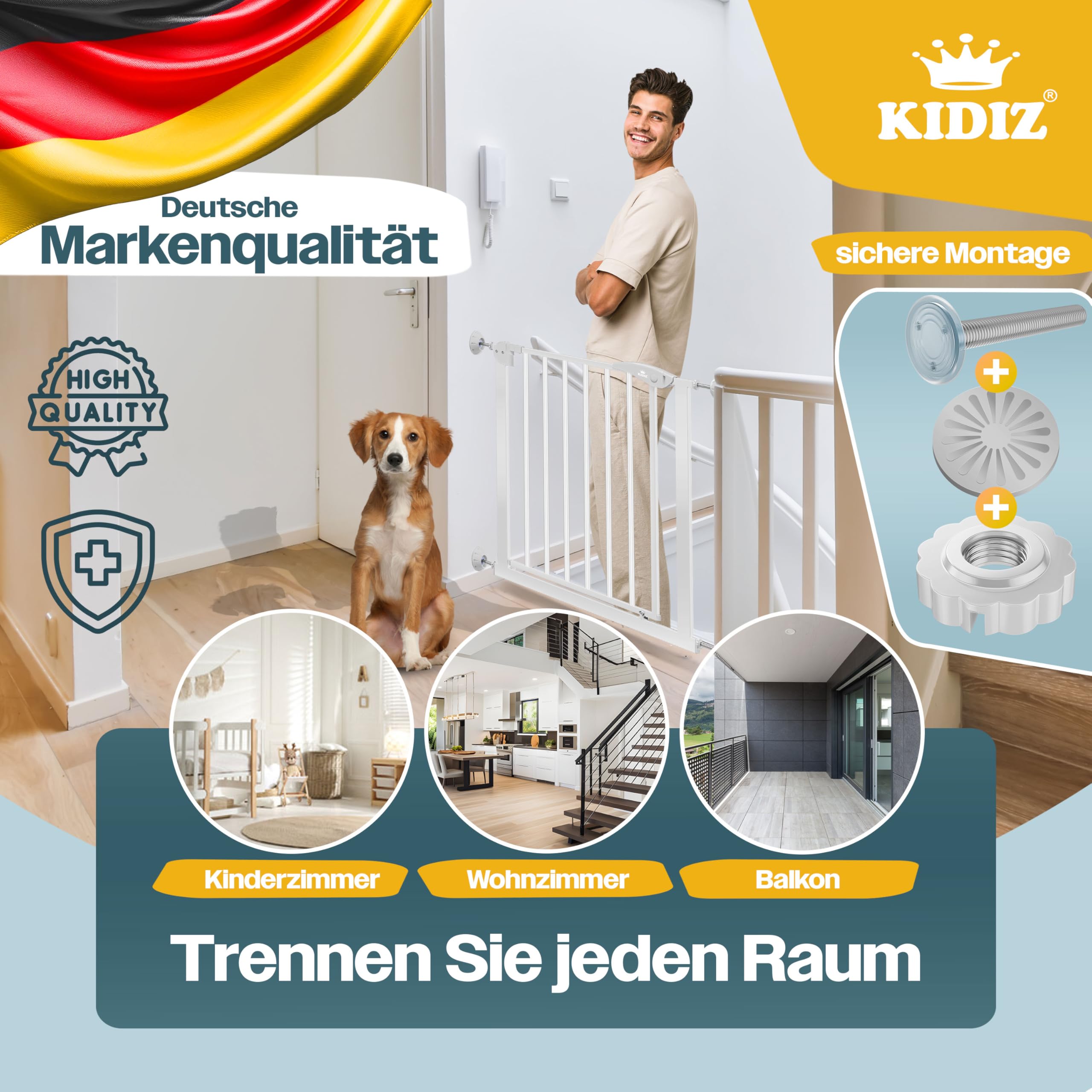 KIDIZ® Griglia di protezione per porte e scale, per bambini, senza forature, orientabile su entrambi i lati,