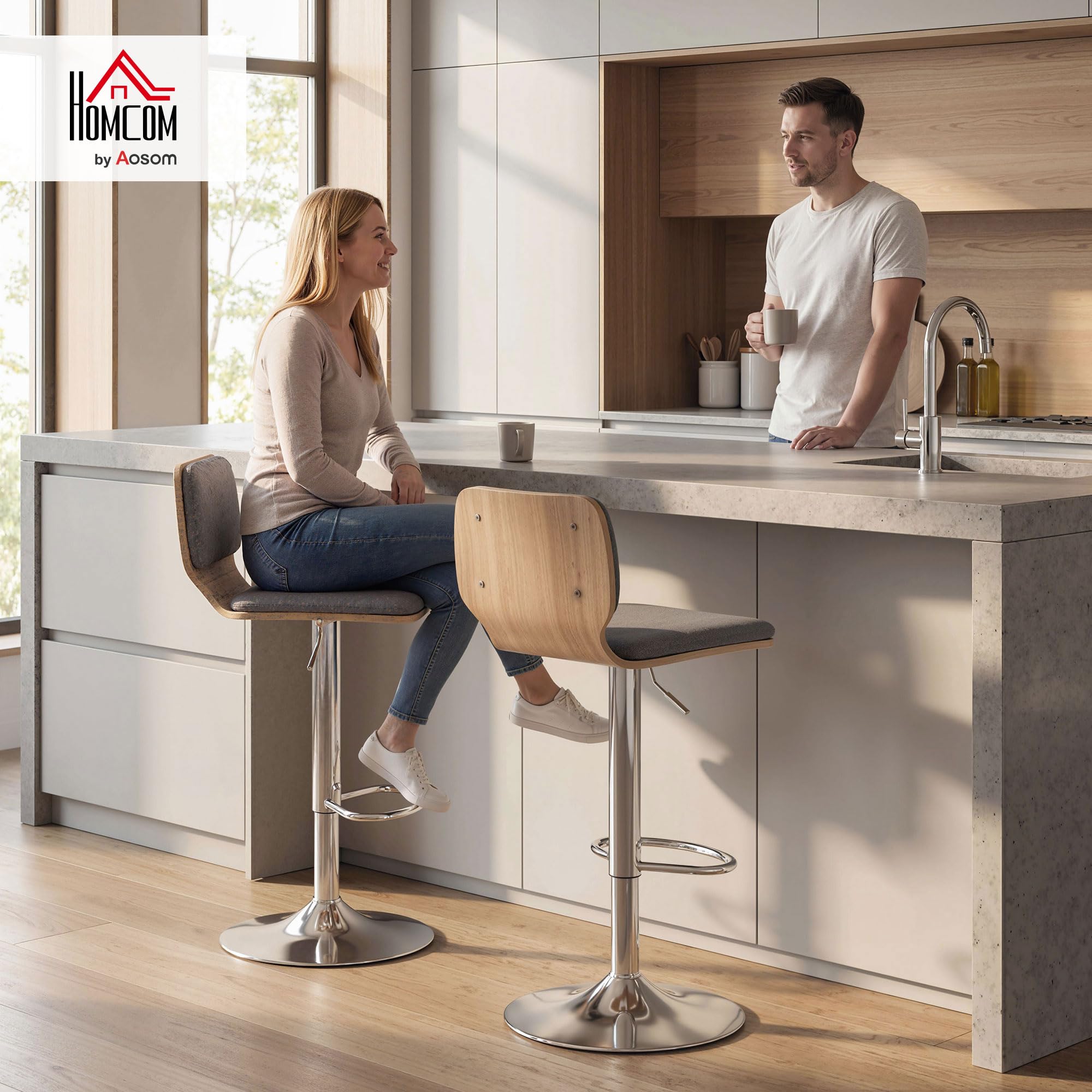 HOMCOM Lot de 2 Tabourets de Bar Hauteur Réglable 41x47,5x81-102cm Gris