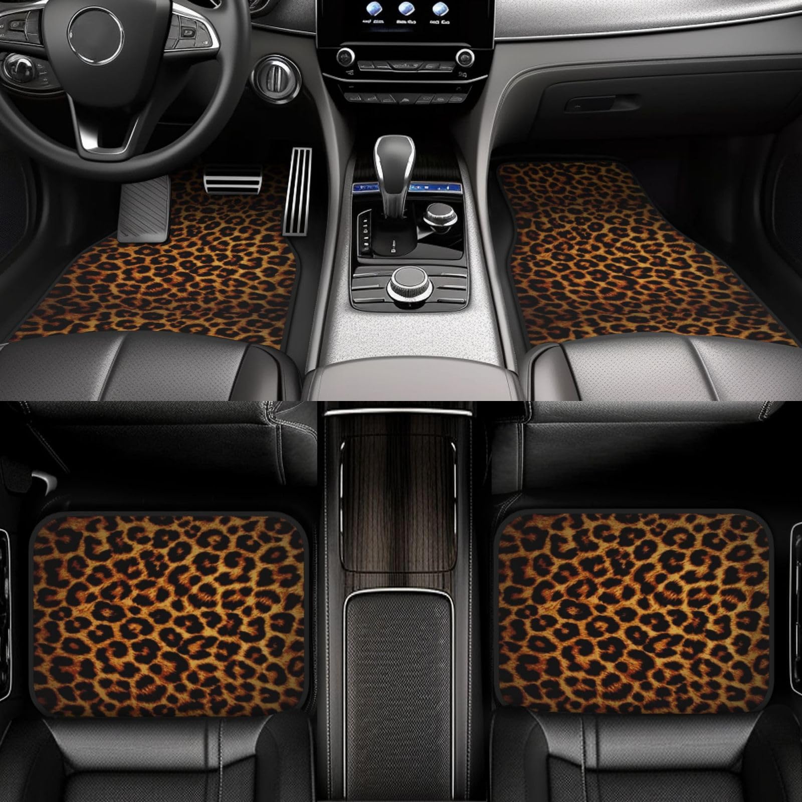 Dunkler Leopardenprint, 4er-Set Auto-Fußmatten, Neopren-Fußmatten für Fahrzeuge, rutschfeste Auto-Fußmatten, Autozubehör