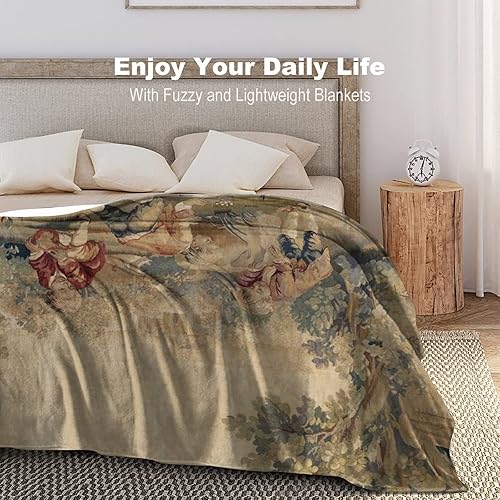 Miniatura 5 de Aubusson - Manta de franela con estampado francés antiguo de 50 x 40 pulgadas, manta ligera y esponjosa de invierno y otoño, acogedora y suave felpa