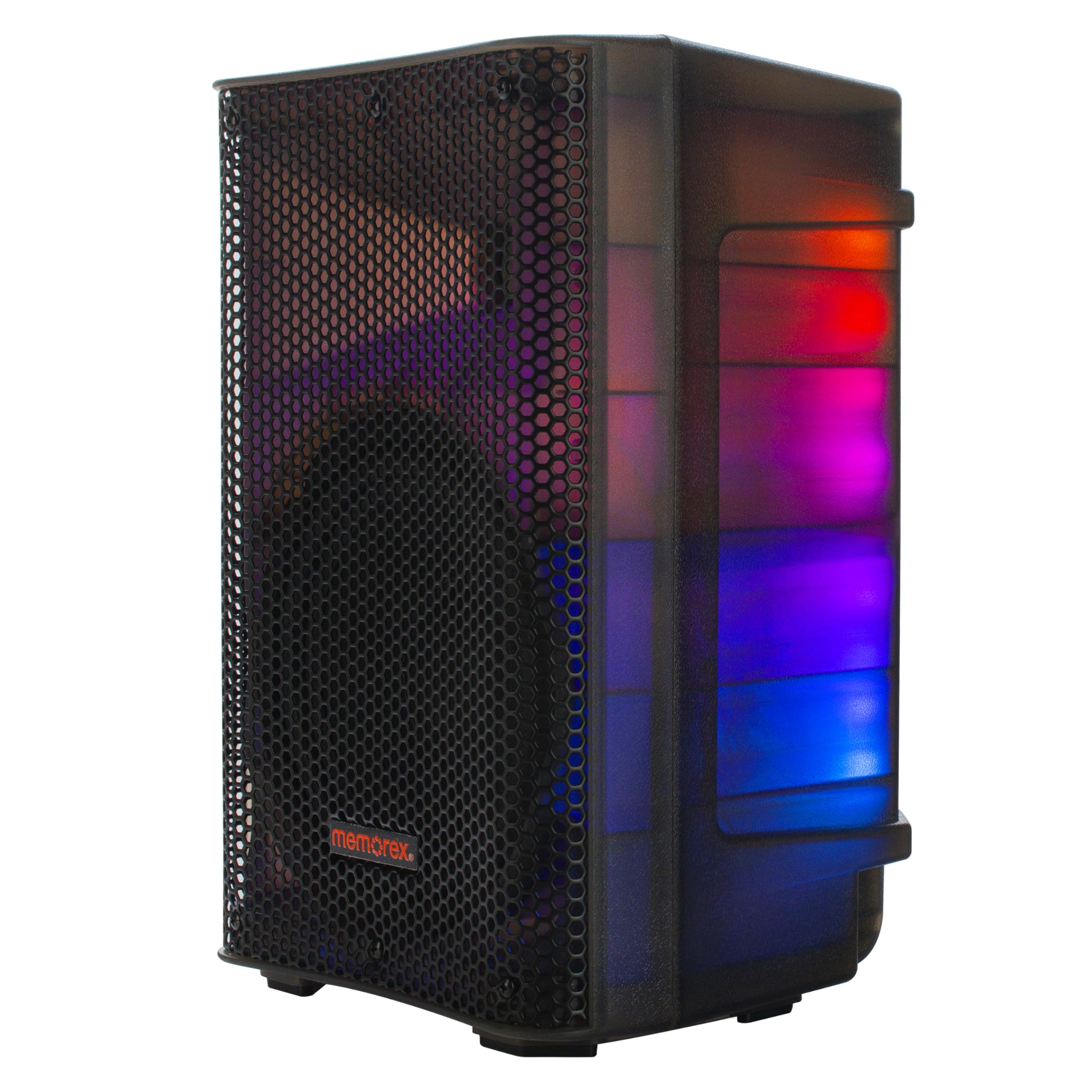 Memorex MX-PS801 8-Inch PA Speaker with Translucent Cabinet | 500W PMPO, Bluetooth | TWS Pairing, LED Lighting | 50W RMS Bi-Amp, USB & SD Playback | Microphone Input, Portable Design