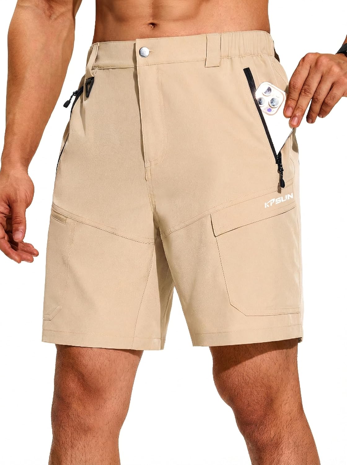 KPSUN Men's 7" Hiking Cargo Shorts Lightweight Quick Dry Tactical Golf Shorts with Zipper Pockets for Fishing Camping Work