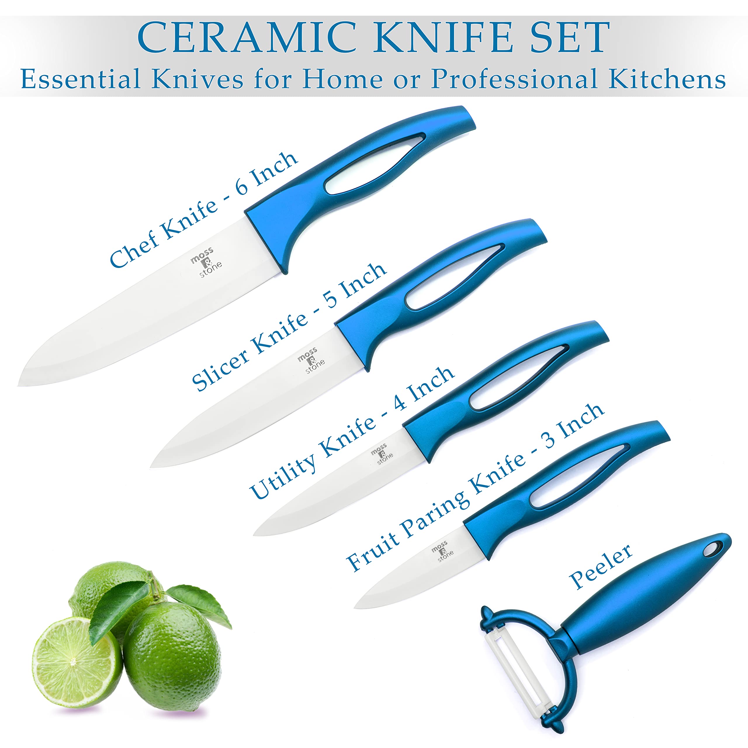 Amazon.com: Moss & Stone Kitchen Cutlery White Ceramic Knife Set