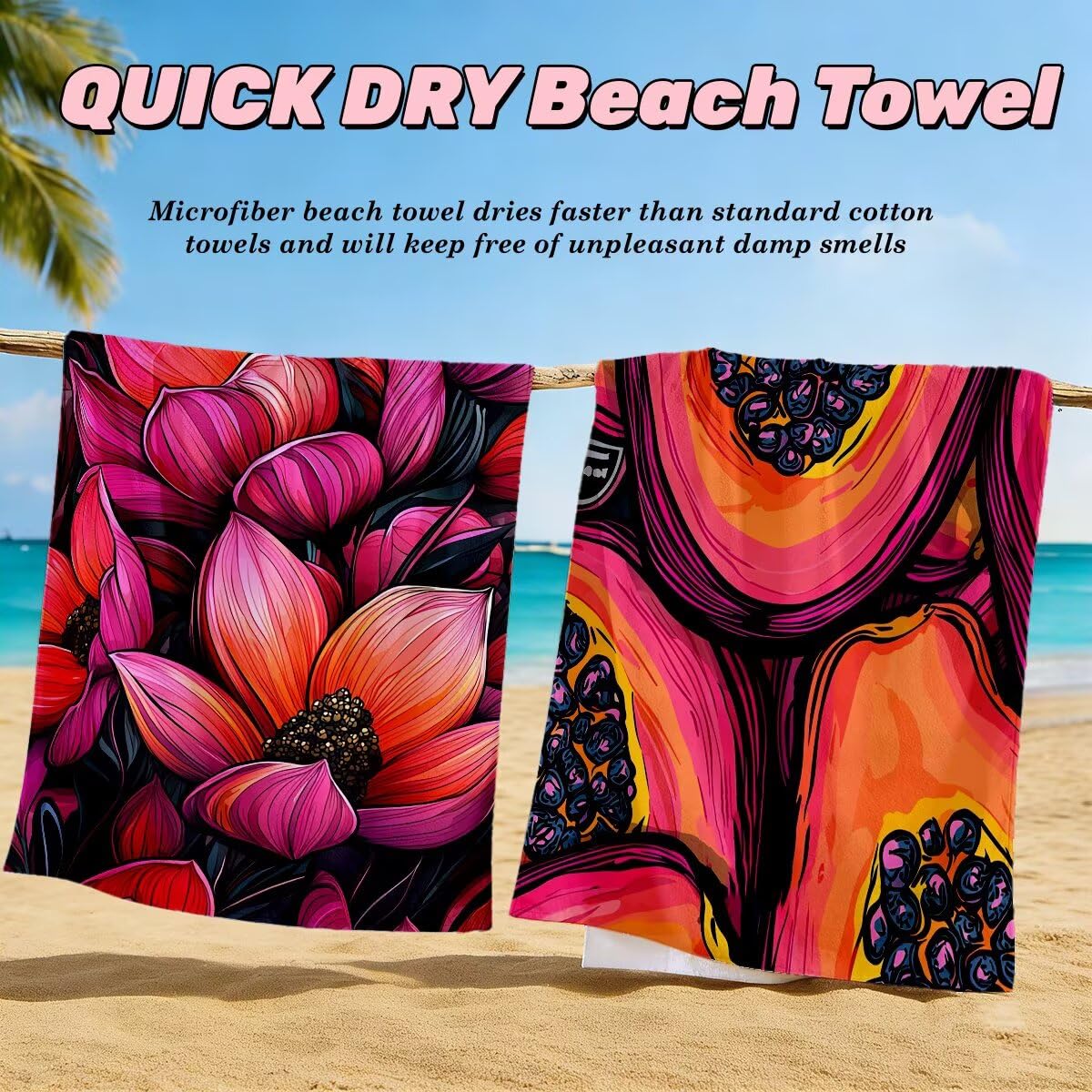 Toalla Playa 100x200 cm, Toalla Gimnasio Microfibra Secado Rapido, Juego de 2 Antiarena Toallas de Playa, Ligera Compacta Toallas Microfibra Grande para Viaje, Regalo Hombre Mujer (Papaya) -5021