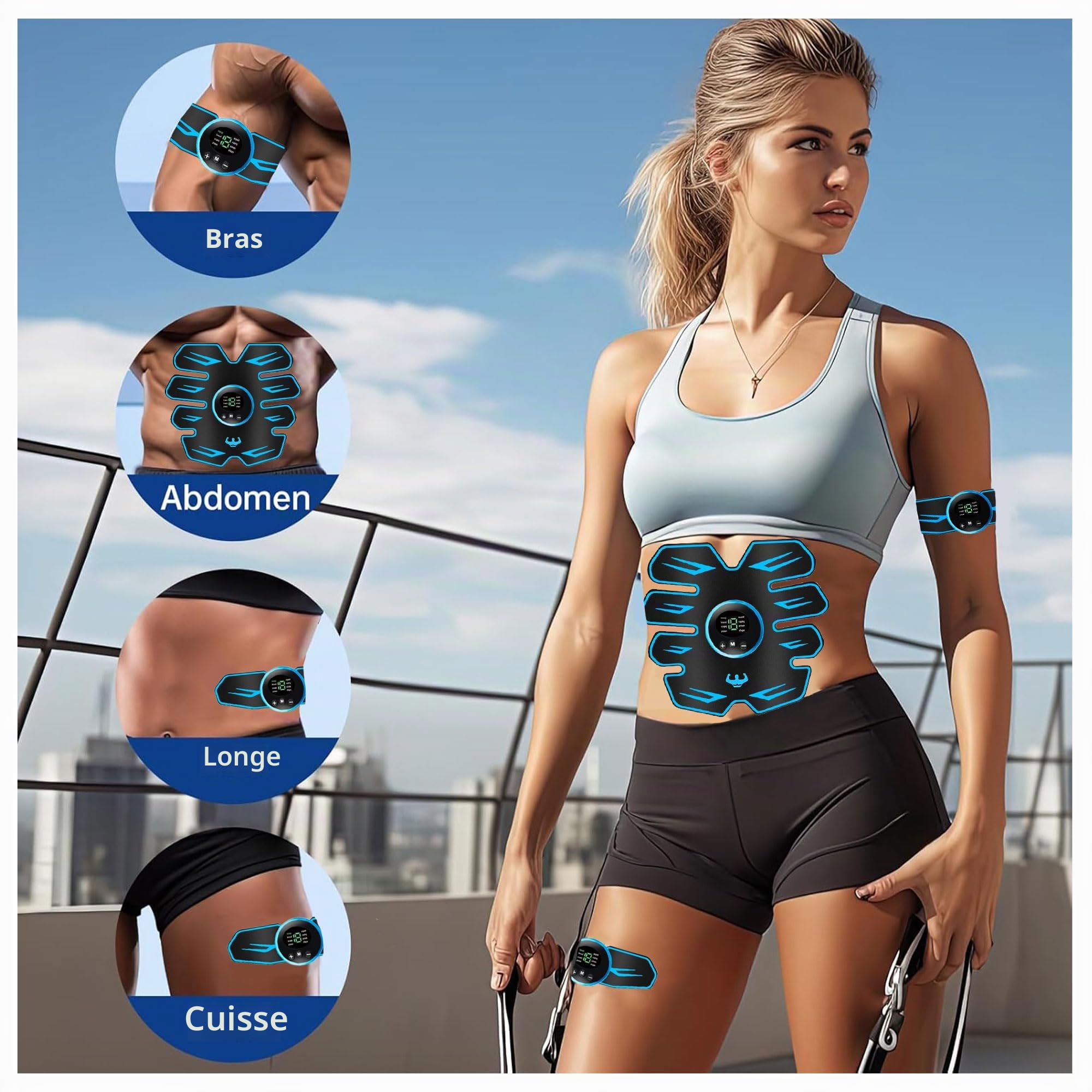 EMS Abdominale Electrostimulation,8 Modes et 19 Intensités,Rechargeable par USB,EMS Stimulateur Appareil LCD Display,pour Abdos/Bras/Jambes/Fesses,Homme Femme