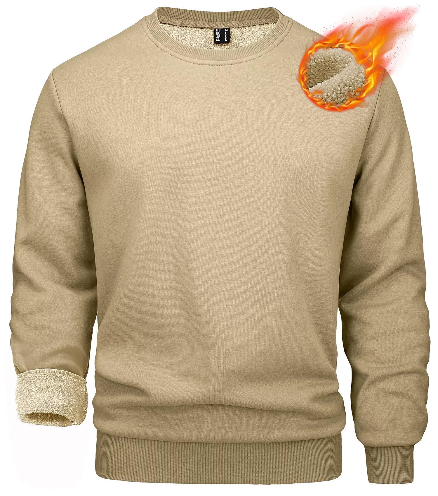 MAGCOMSEN Pullover Herren Warm Winter Gefütterte Sweatshirts Fleece Sweater | Rundhals Pulli, Ohne Kapuze, Hochwertiger Fleece-Futter,Warm Weich, Langarm Für Winter Herbst Arbeit&Outdoor Sport&Freizeit