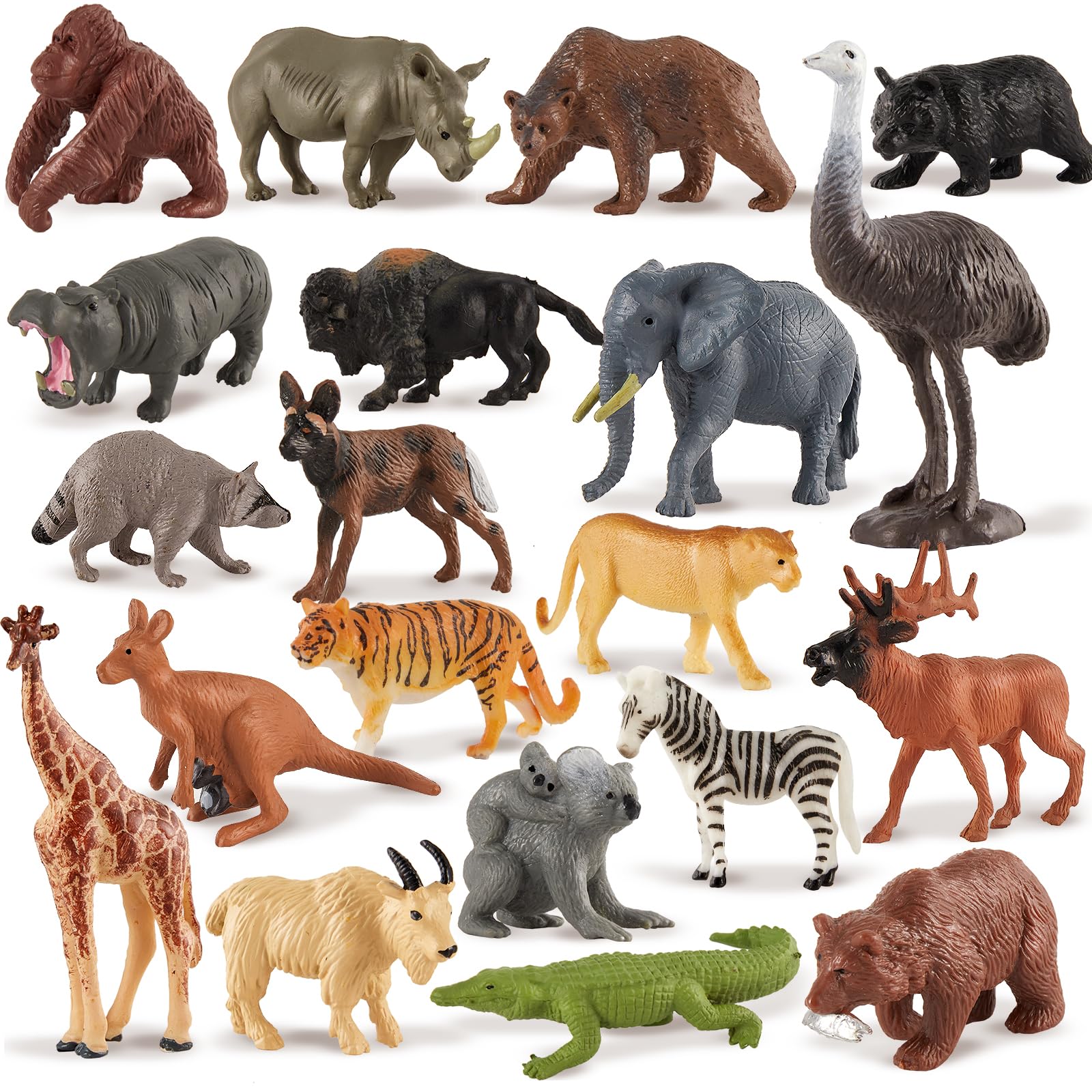 TOEY PLAY Wild Jungle Animal, Safari Animals Figures, Mini Zoo Animals Creature Playset with Tiger Elephant Giraffe, Gifts for 3+ Year Olds Boys Girls