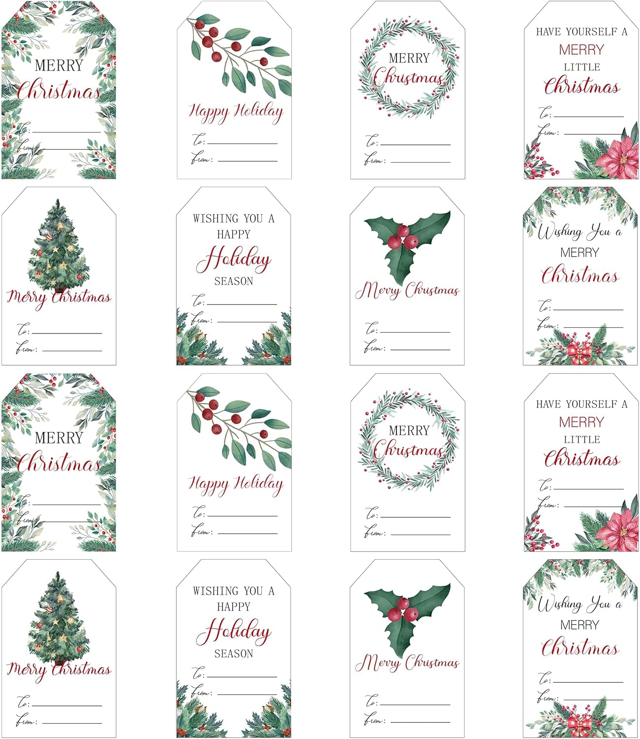 Haooryx Watercolor Plants Christmas Gift Tags - 160Pcs Christmas Gift Tag Stickers Watercolor Plants Christmas Labels Xmas to and from Adhesive Christmas Name Tag Present Box Package Decor (10Sheet)
