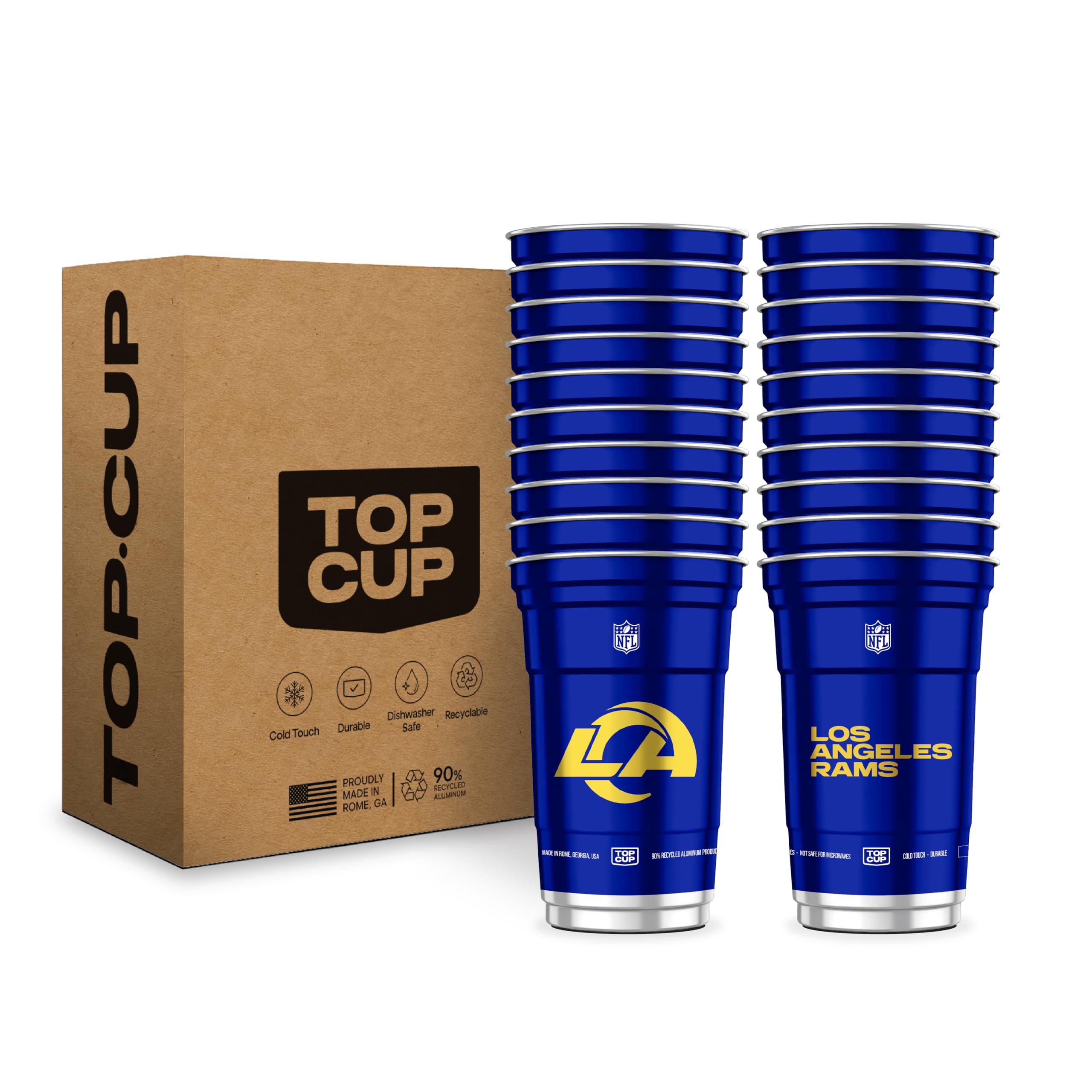 Top Cup NFL Los Angeles Rams 20 oz Reusable Aluminum Cups 20 Count | Officially Licensed, Durable, Reusable & Recyclable, Made in USA