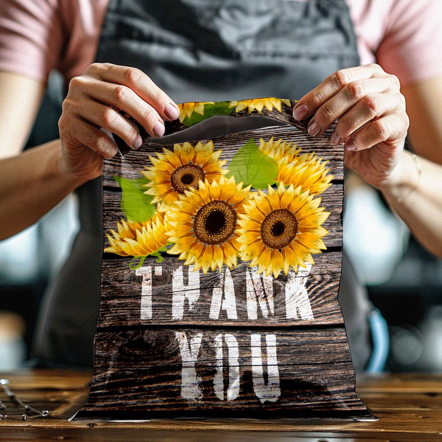 10x13 (100) Sunflower Thank You Fall Designer Poly Mailers Waterproof Self Sealing Tear Resistant Polymailers Shipping Envelopes Premium Printed Bags For Small Businesses