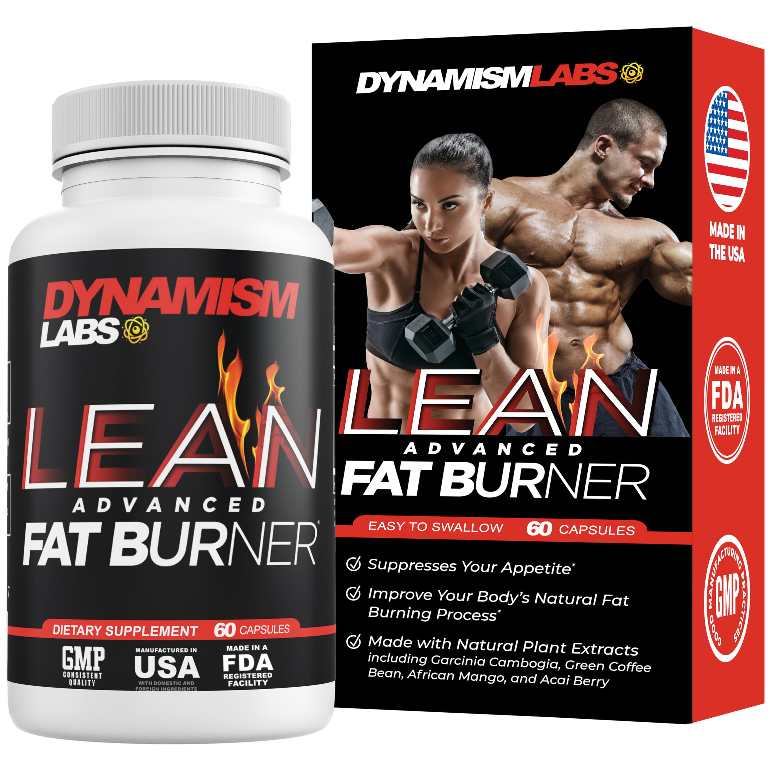 Dynamism Labs Lean Advanced Fat Burner | Garcinia Cambogia Extract, Green Tea Extract, Raspberry Ketone | Made in USA (60 Tablets)