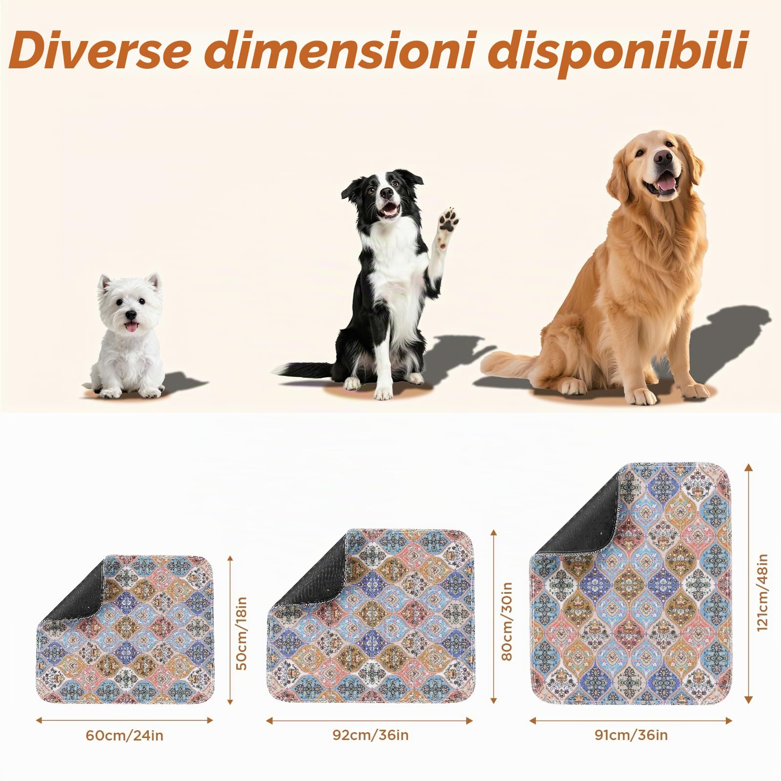 Gimars 80 x 92 cm, 2 Pezzi, Design Boho e Finitura Resistente, Traversine Lavabili per Cani, Tappetino Riutilizzabile per Addestramento Cuccioli, Assorbente, Antiscivolo e a Prova di Perdite