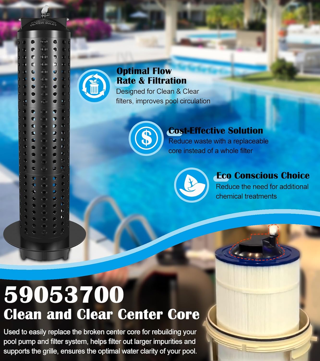 Bonbo 59053700 Filter Center Core Replacement for Clean and Clear Predator 100/125 Square Feet Pool and Spa Cartridge Filters EC-160354 CCRP100