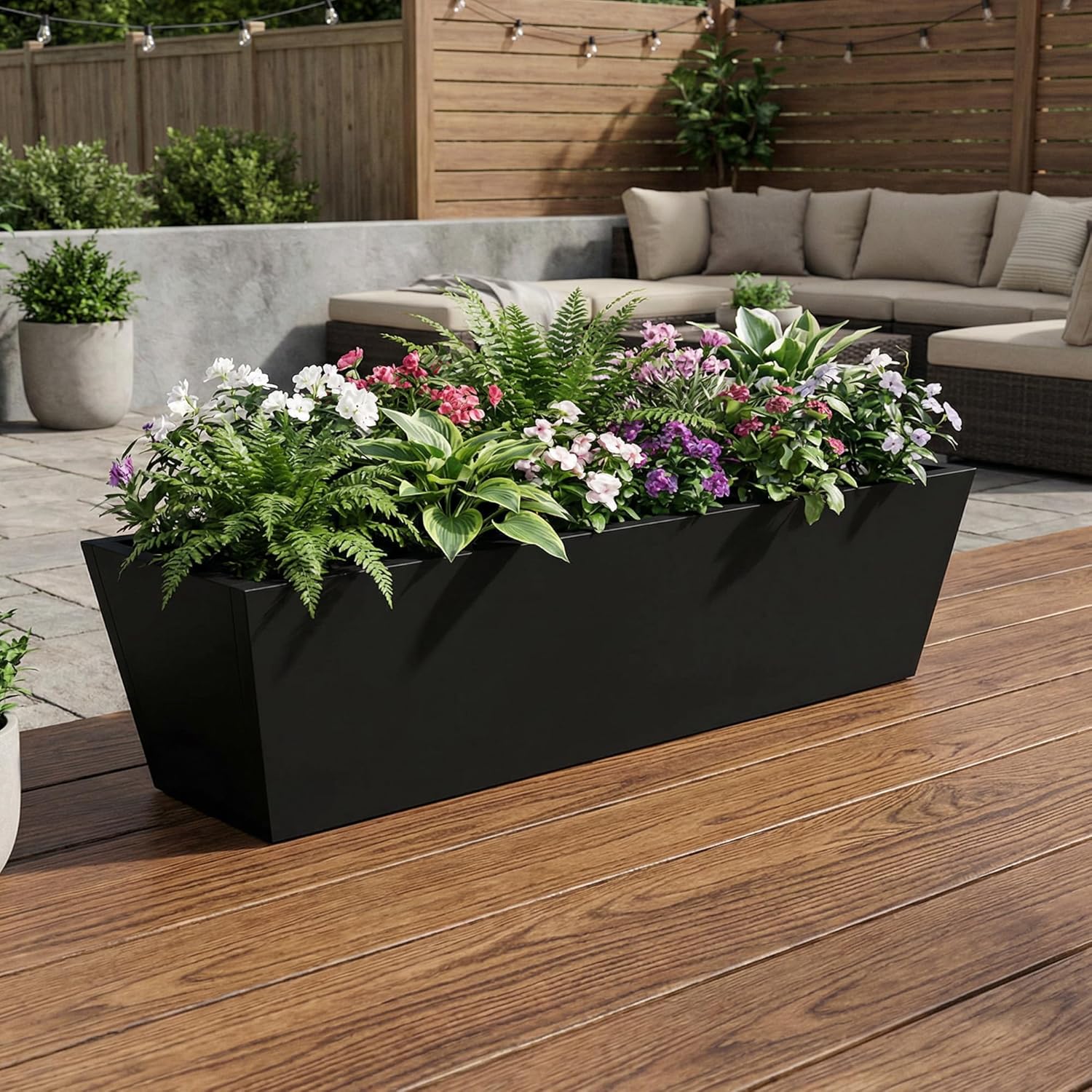 Casaphoriar 36 Inch Metal Planter Box, Weather-Resistant Indoor/Outdoor Flower Pots with Removable Inner Shelf, Perfect for Patio, Gardenm and Balcony Decor, Black