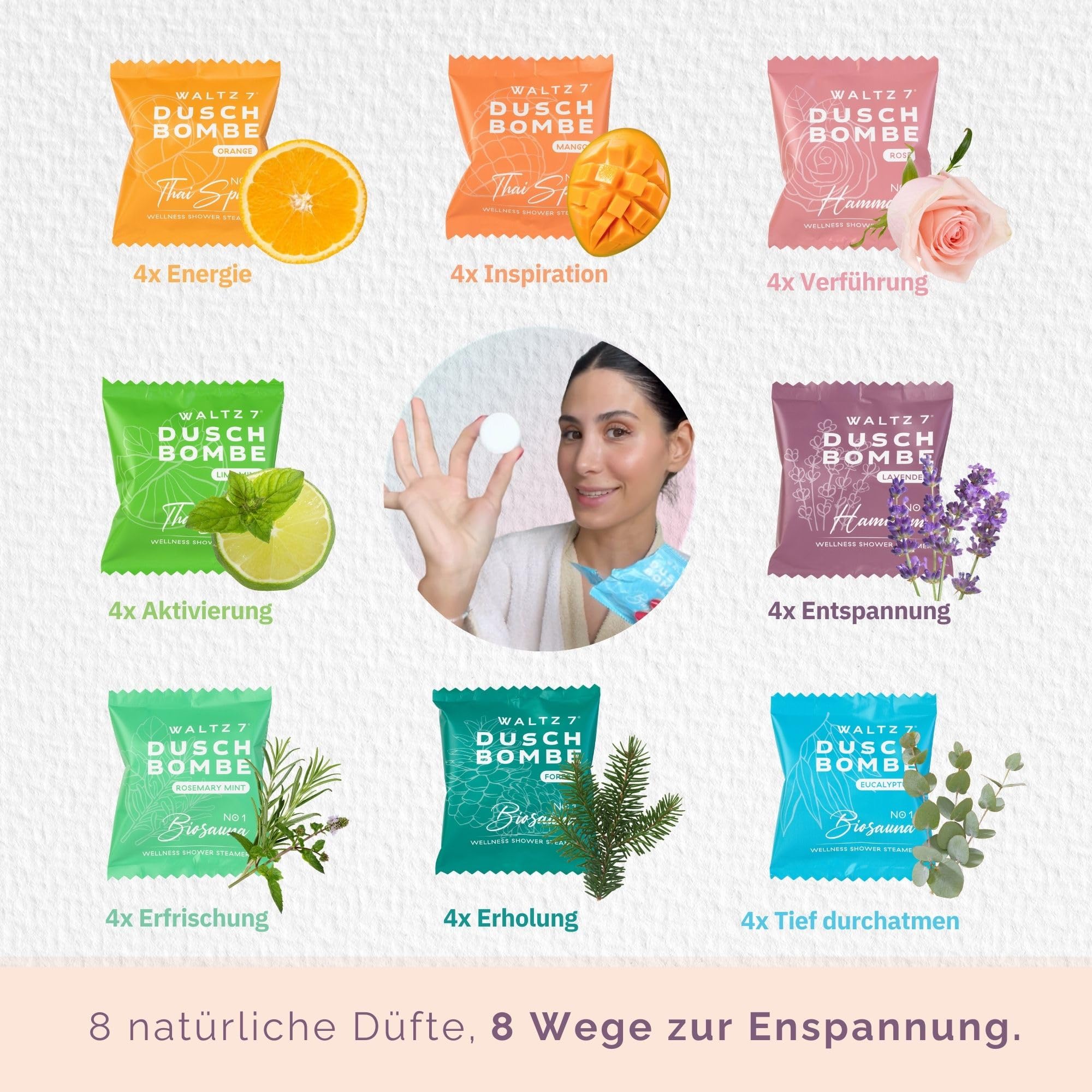 WALTZ 7 Original Duschbomben 32 Stück Monatspackung Aromatherapie Wellness Geschenkset