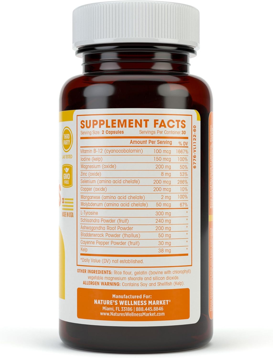 Thyroid Support Complex With Iodine For Energy Levels, Weight Loss, Metabolism, Fatigue & Brain Function - Natural Health Supplement Formula: L-Tyrosine, Selenium, Kelp, Bladderwrack, Ashwagandha, etc : Health & Household
