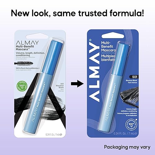 Miniatura 4 de Almay Máscara, Volumen, Largo, Definición y Acondicionamiento, Maquillaje de Ojos Multi-Beneficio, Hipoalergénico y Sin Fragancia, 501 Blackest Black