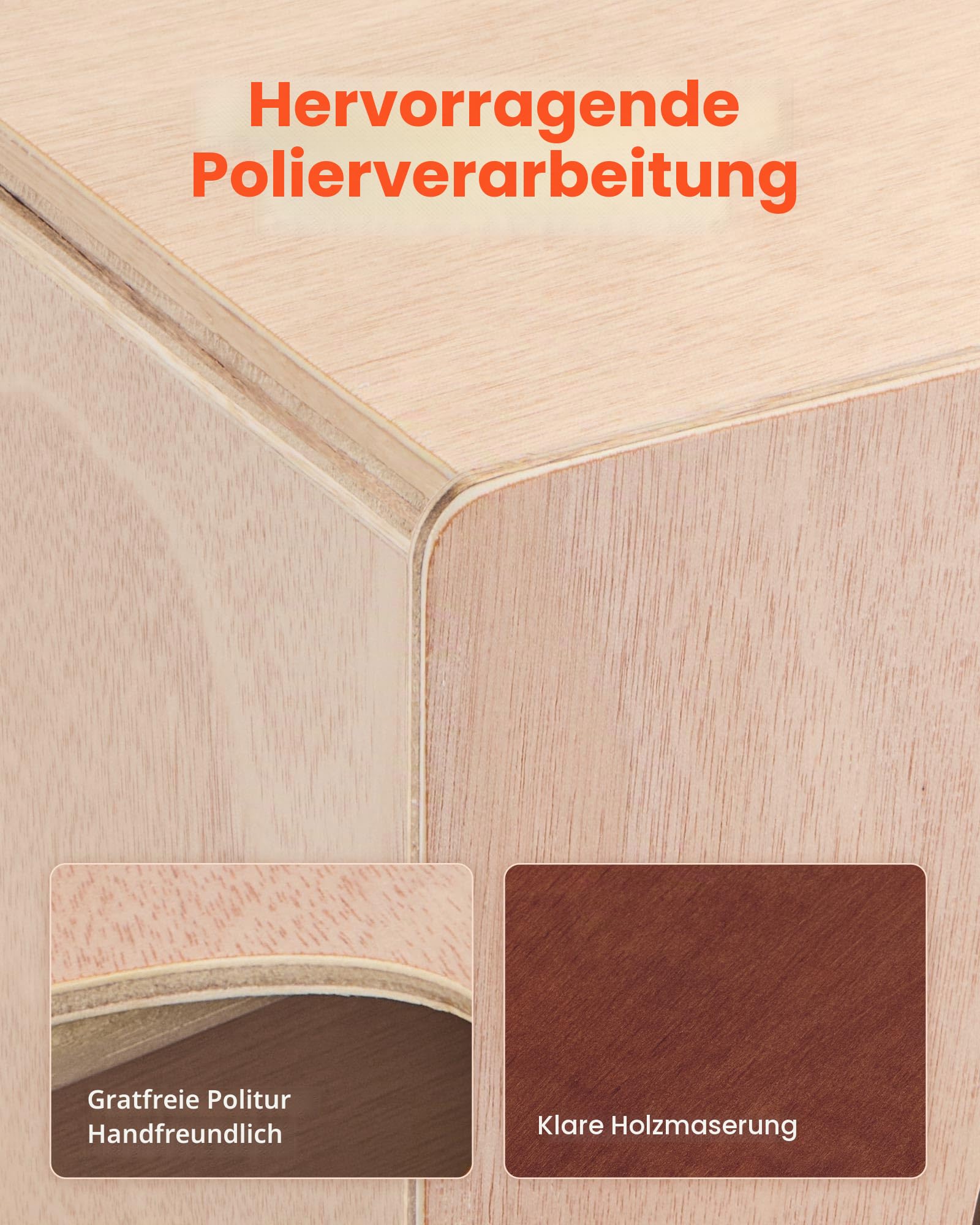 VEVOR Cajon, Kistentrommel, mit internen Snare-Drähten, kompakte & leichte Drum-Box aus Holz, Trommel-Musikinstrument mit Silikonfüßen, abgerundeten Kanten, für Anfänger & Profis, 255x255x380 mm