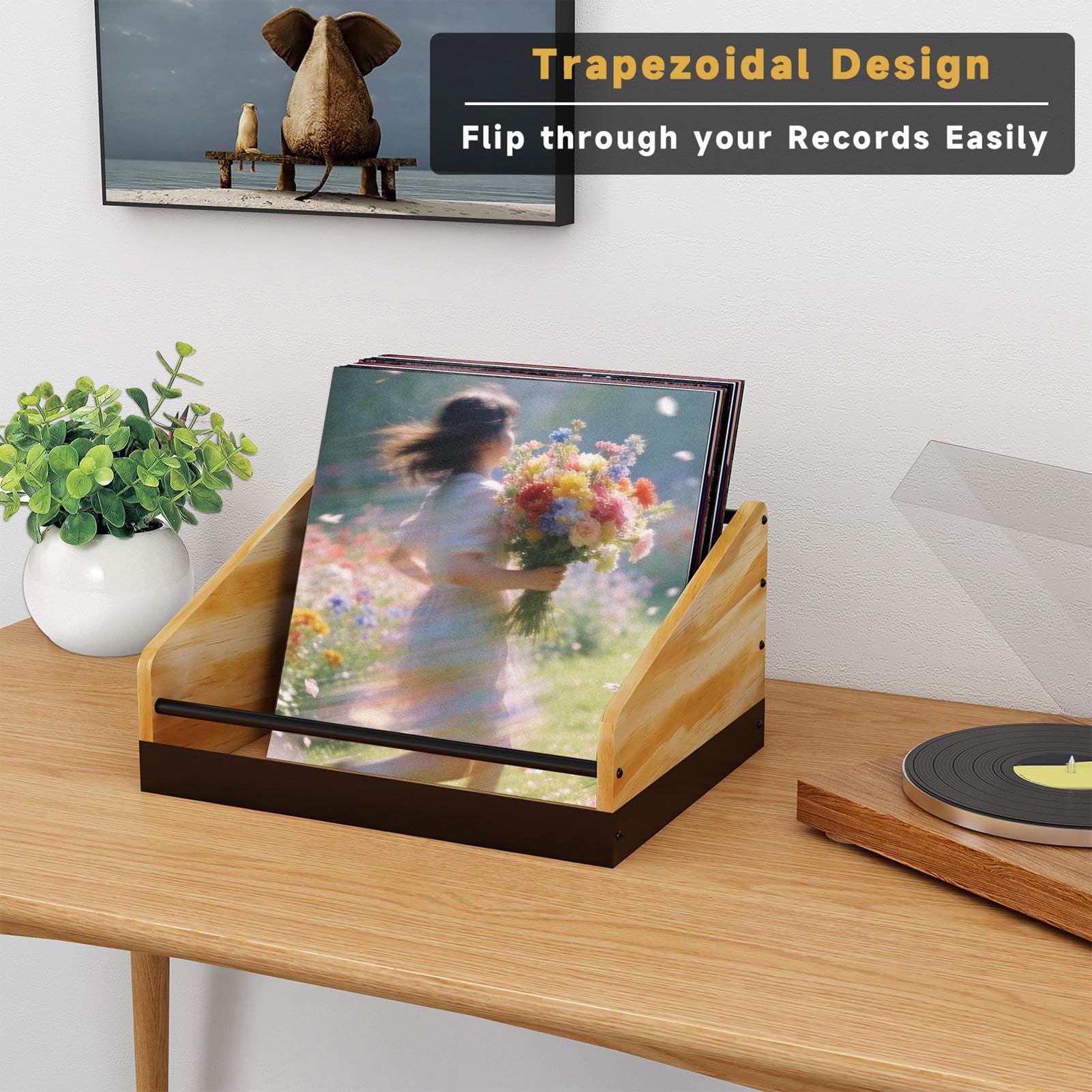 Supporto per Dischi Portadischi da Tavolo in Metallo e Legno | Espositore per Vinili e Album per Dischi, Documenti, Snack, Giocattoli, Casa, Camera da , Soggiorno,