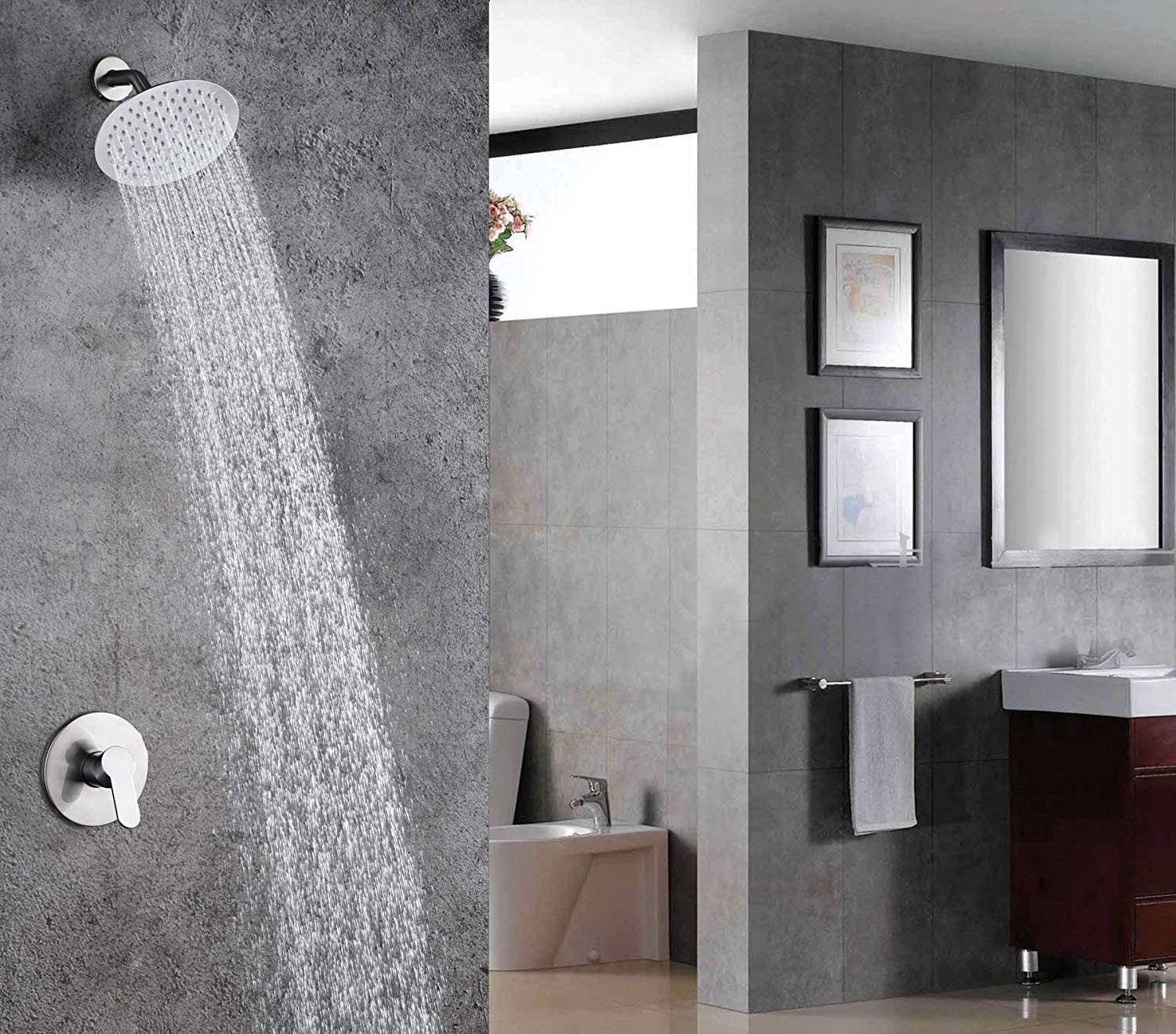 Cabezal de ducha redondo de acero inoxidable de 6 pulgadas, cabezal de ducha Rainall de alta presión, diseño ultrafino, el mejor aumento de presión con boquilla de silicona, accesorios de baño