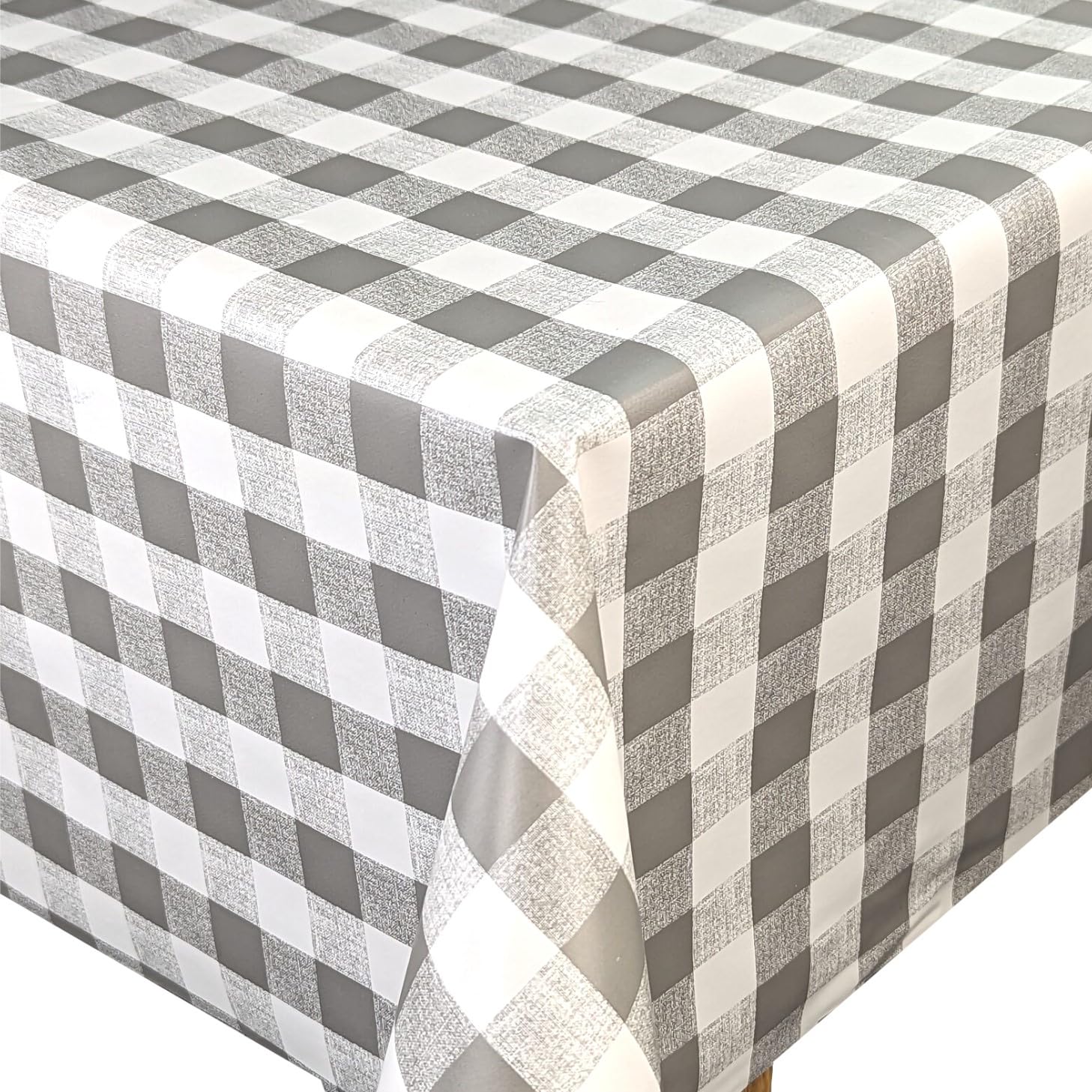 Karina Home Gingham Check PVC Wipe Clean Tablecloth Vinyl (Grey Gingham, 400cm x 140cm)