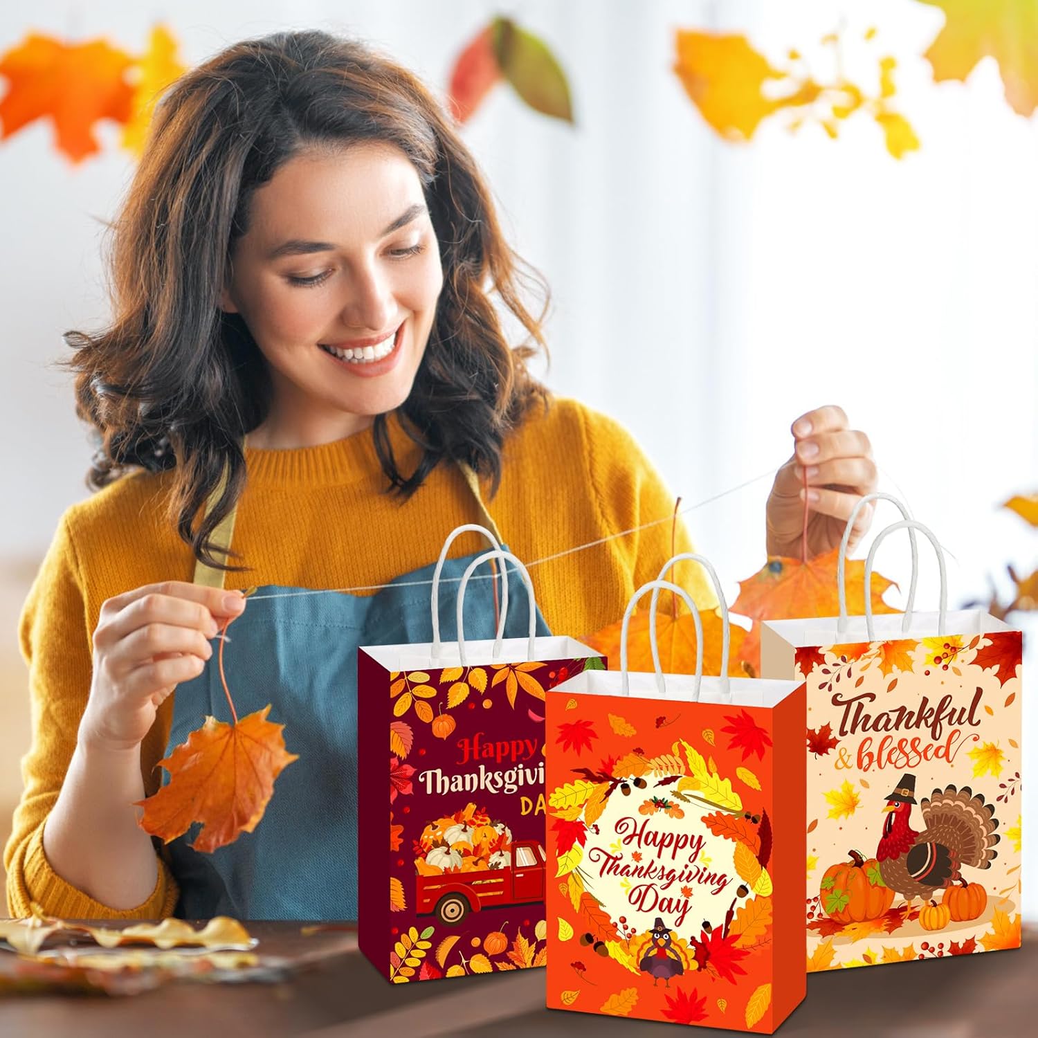 Qeeenar 36 Pcs Thanksgiving Gift Bags Fall Turkey Party Favors Pumpkin Turkey Goodie Candy Paper Bags with Handles Autumn Harvest Treat Pouch for Thanksgiving Party Decorations Supplies - Image 6