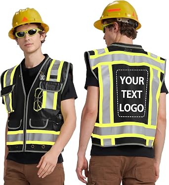 Custom safety vest with Logo Personalised Printed Heavy Woven High Vis Reflective work construction vest