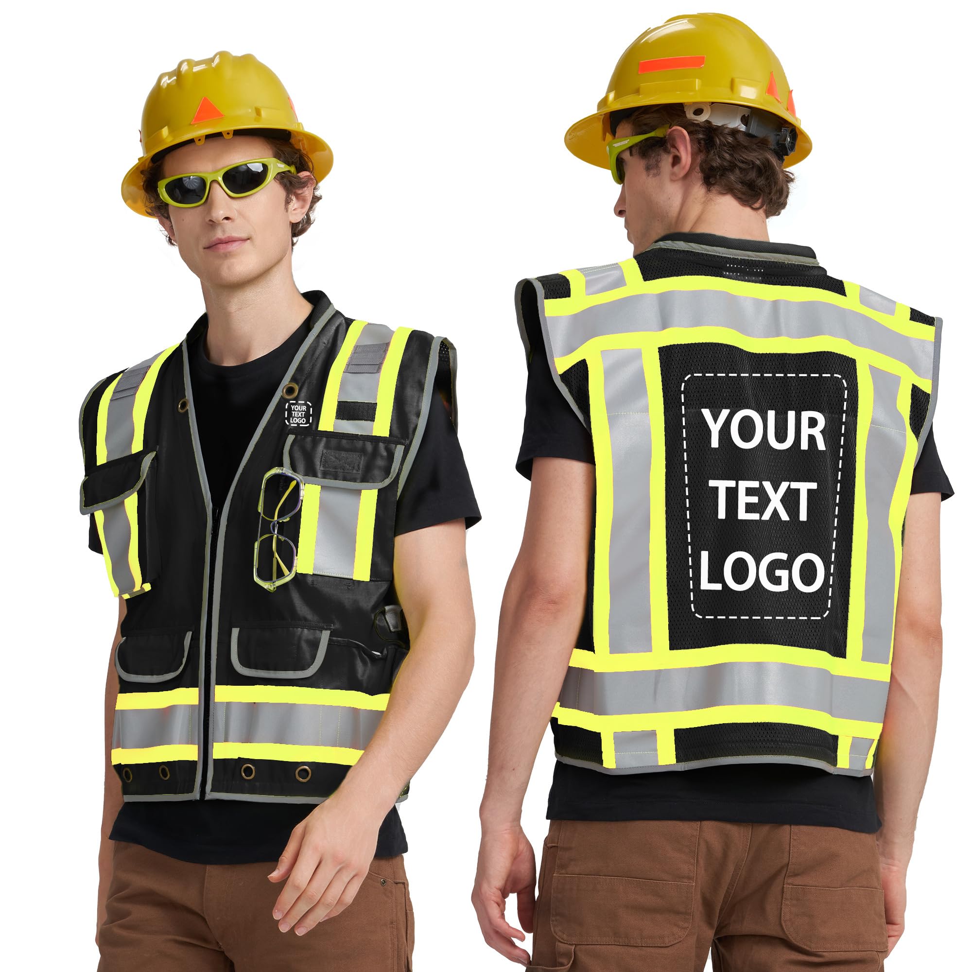 Custom safety vest with Logo Personalised Printed Heavy Woven High Vis Reflective work construction vest