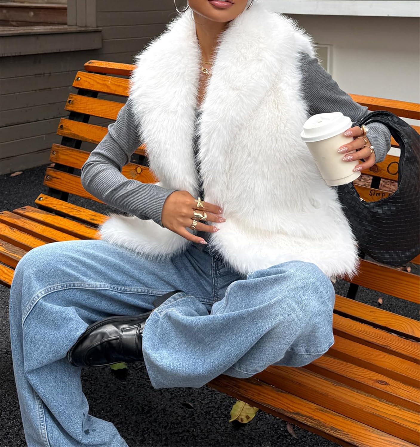 Womens Faux Fur Vest Collar Sleeveless Open Front Cardigan Top Fuzzy Coats Jacket Fluffy Outwear - Image 6