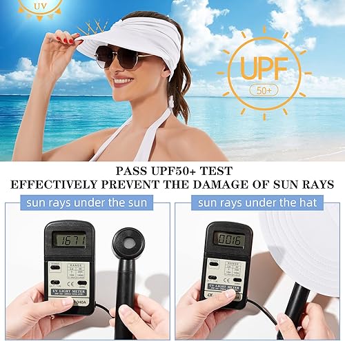 Miniatura 4 de Zando Sombrero de visera para mujer, sombrero de ala ancha para mujer, protección UV, sombreros de playa de verano para mujer, viseras deportivas