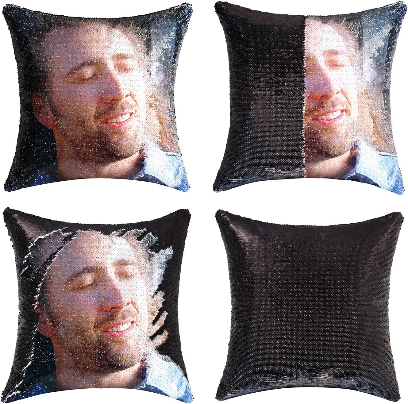 cygnus Nicolas Cage Sequin Pillow Cover Magic Funny Gifts Mermaid Reversible Pillowcase That Color Changes Home Decor Throw Pillow Case Sofa Cover (Black Sequin)