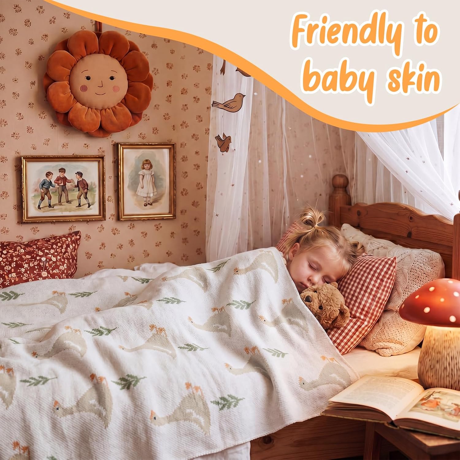 SmoothNovelty Silly Goose Baby Blanket Cute 100% Knitted Cotton Swaddle Cover Receiving Nursery Baby Shower Goose Gift for Newborn Swaddle Infant Crib (White,52 x 36 Inch)